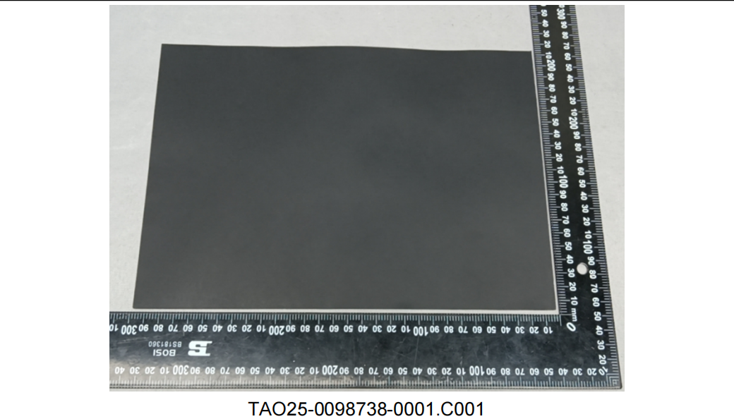 Black cardboard sample sheet photographed with an L-shaped ruler